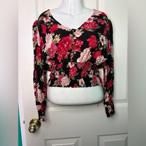 American Eagle Outfitters Floral Black and Red Blouse